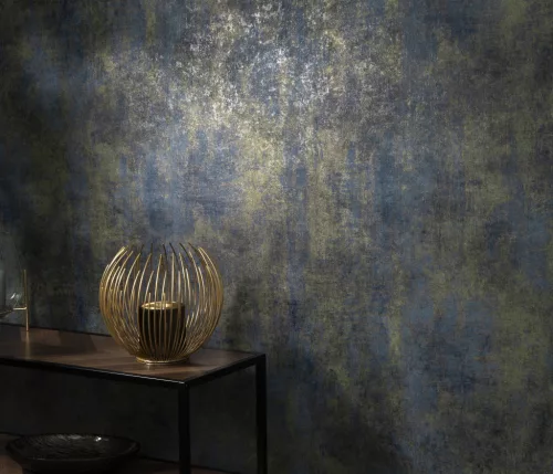 Elle Decoration 4 betonmintás sötétkék-arany (lángálló, mosható) vlies-vinyl tapéta