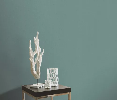 Elle Decoration 4 Halvány petrolzöld egyszínű textilhatású (lángálló, mosható) vlies-vinyl tapéta