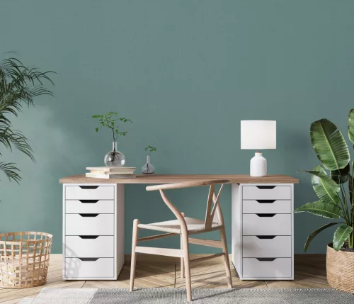 Elle Decoration 4 Halvány petrolzöld egyszínű textilhatású (lángálló, mosható) vlies-vinyl tapéta