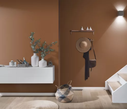 Elle Decoration 4 Terracotta egyszínű textilhatású (lángálló, mosható) vlies-vinyl tapéta