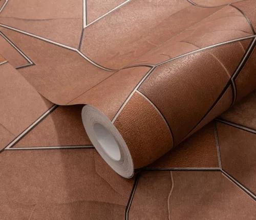 Elle Decoration 4 Terracotta-arany modern mintás (lángálló, mosható) vlies-vinyl tapéta