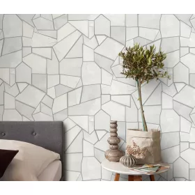   Elle Decoration 4 Fehér-szürke-ezüst modern mintás (lángálló, mosható) vlies-vinyl tapéta