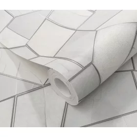   Elle Decoration 4 Fehér-szürke-ezüst modern mintás (lángálló, mosható) vlies-vinyl tapéta