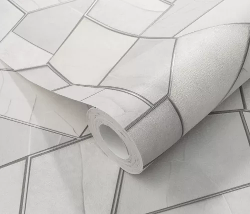 Elle Decoration 4 Fehér-szürke-ezüst modern mintás (lángálló, mosható) vlies-vinyl tapéta