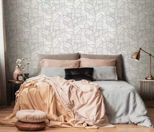 Elle Decoration 4 Fehér-szürke-ezüst modern mintás (lángálló, mosható) vlies-vinyl tapéta