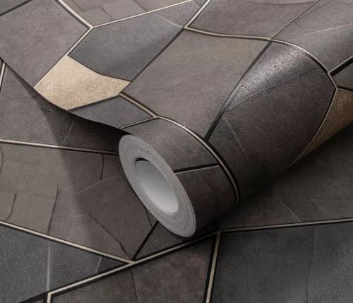 Elle Decoration 4 Szürkésbarna-arany modern mintás (lángálló, mosható) vlies-vinyl tapéta