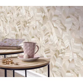   Elle Decoration 4 Bézs-krém levél mintás (lángálló, mosható) vlies-vinyl tapéta
