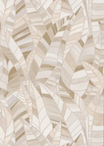 Elle Decoration 4 Bézs-krém levél mintás (lángálló, mosható) vlies-vinyl tapéta