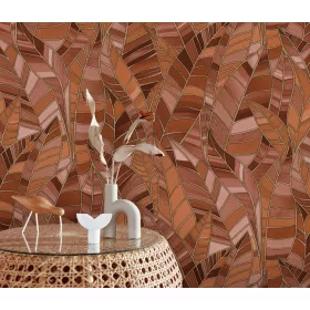   Elle Decoration 4 Terracotta-arany levél mintás (lángálló, mosható) vlies-vinyl tapéta