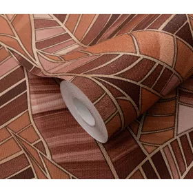   Elle Decoration 4 Terracotta-arany levél mintás (lángálló, mosható) vlies-vinyl tapéta