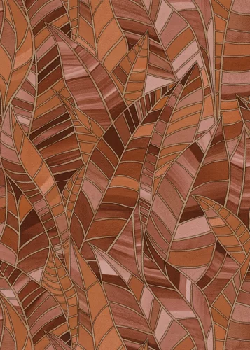 Elle Decoration 4 Terracotta-arany levél mintás (lángálló, mosható) vlies-vinyl tapéta
