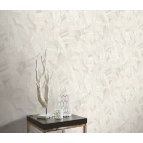   Elle Decoration 4 Törtfehér-gyöngyház levél mintás (lángálló, mosható) vlies-vinyl tapéta