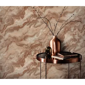   Elle Decoration 4 Terracotta-bronzos márvány mintás (lángálló, mosható) vlies-vinyl tapéta