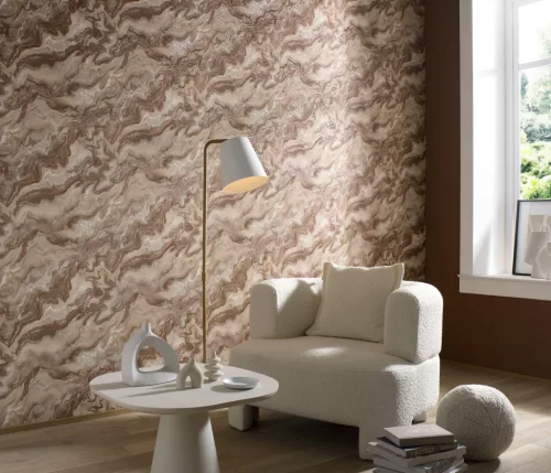 Elle Decoration 4 Terracotta-bronzos márvány mintás (lángálló, mosható) vlies-vinyl tapéta
