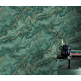   Elle Decoration 4 Türkiz-arany márvány mintás (lángálló, mosható) vlies-vinyl tapéta