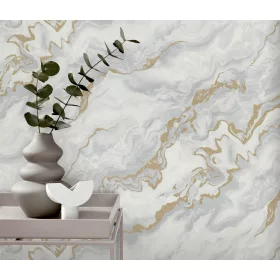   Elle Decoration 4 Fehér-arany márvány mintás (lángálló, mosható) vlies-vinyl tapéta