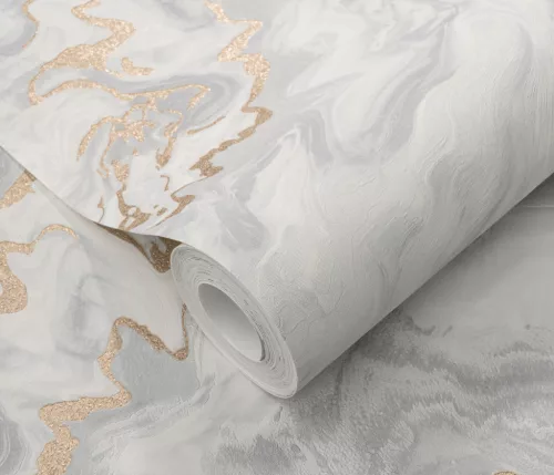 Elle Decoration 4 Fehér-arany márvány mintás (lángálló, mosható) vlies-vinyl tapéta