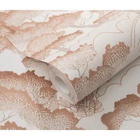   Elle Decoration 4 Fehér-bronz fa és levél mintás (lángálló, mosható) vlies-vinyl tapéta