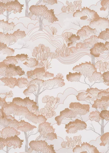 Elle Decoration 4 Fehér-bronz fa és levél mintás (lángálló, mosható) vlies-vinyl tapéta