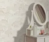 Elle Decoration 4 Fehér-gyöngyház fa és levél mintás (lángálló, mosható) vlies-vinyl tapéta