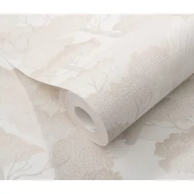   Elle Decoration 4 Fehér-gyöngyház fa és levél mintás (lángálló, mosható) vlies-vinyl tapéta