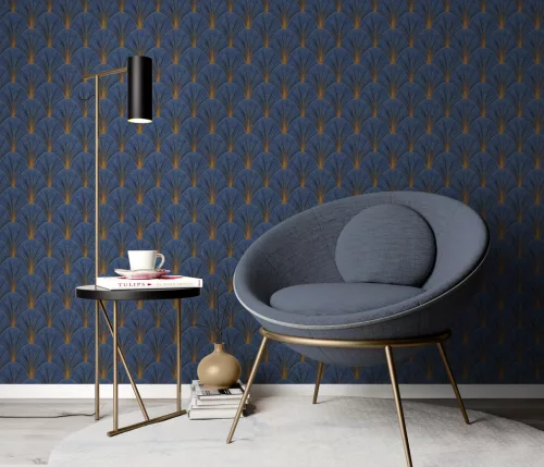 Elle Decoration 4 Kék-arany art decol mintás (lángálló, mosható) vlies-vinyl tapéta