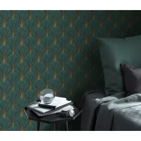   Elle Decoration 4 Türkizzöld-arany art deco mintás (lángálló, mosható) vlies-vinyl tapéta
