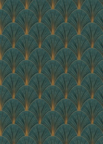 Elle Decoration 4 Türkizzöld-arany art deco mintás (lángálló, mosható) vlies-vinyl tapéta