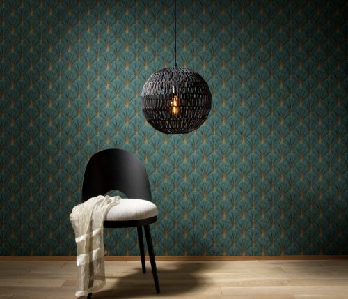Elle Decoration 4 Türkizzöld-arany art deco mintás (lángálló, mosható) vlies-vinyl tapéta