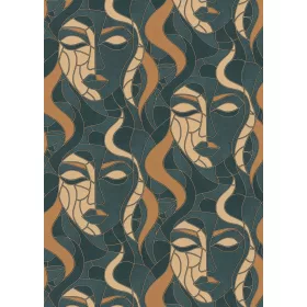   Elle Decoration 4 Türkizzöld-arany női arc mintás (lángálló, mosható) vlies-vinyl tapéta