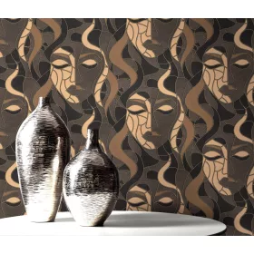   Elle Decoration 4 Barna-arany női arc mintás (lángálló, mosható) vlies-vinyl tapéta