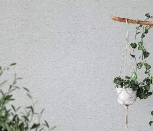 Opus: Szürke–ezüst klasszikus ornamentika (mosható) vlies alapon hab felületű tapéta