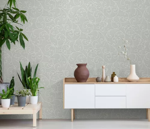 Opus: Zöld klasszikus ornamentika (mosható) vlies alapon hab felületű tapéta