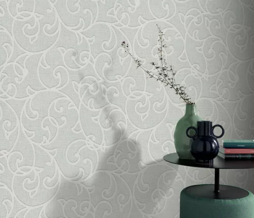Opus: Zöld klasszikus ornamentika (mosható) vlies alapon hab felületű tapéta