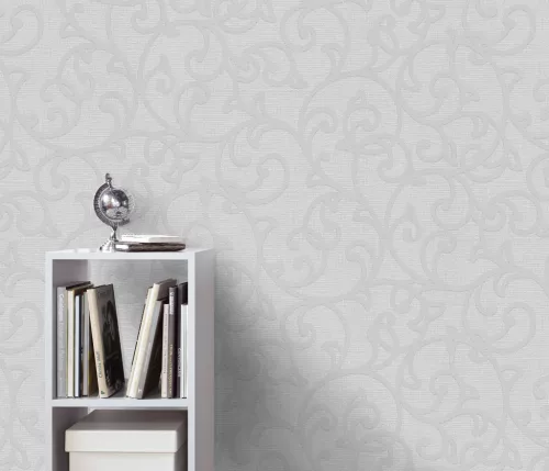 Opus: Világosszürke klasszikus ornamentika (mosható) vlies alapon hab felületű tapéta