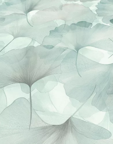 Elysium halványkékes szaténfényű Ginkgo Biloba (lángálló, mosható) vlies-vinyl tapéta
