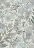 Secret Garden: Fehér alapon petrol pasztelles zöldes virágok levelekkel (lángálló, mosható) vlies-vinyl tapéta