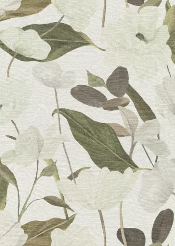 Secret Garden: Fehér alapon fehér színű nagy magnóliás (lángálló, mosható) vlies-vinyl tapéta