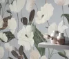 Secret Garden: Liláskék alapon fehér színű nagy magnóliás (lángálló, mosható) vlies-vinyl tapéta