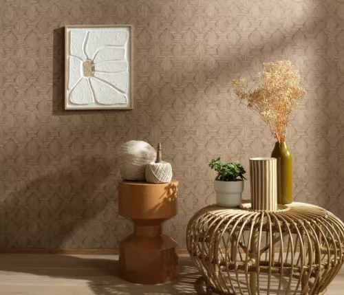 Secret Garden: Barna geometria mintás (lángálló, mosható) vlies-vinyl tapéta