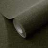 Secret Garden: Egyszínű sötétzöld lenes hatású textúrájú (lángálló, mosható) vlies-vinyl tapéta