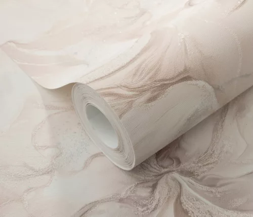Halvány mályvás rózsaszín virág mintás csillámos elegáns strukturált vlies-vinyl tapéta