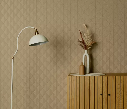 Natúr barna matt geometrikus mintás (lángálló, mosható) vlies-vinyl tapéta