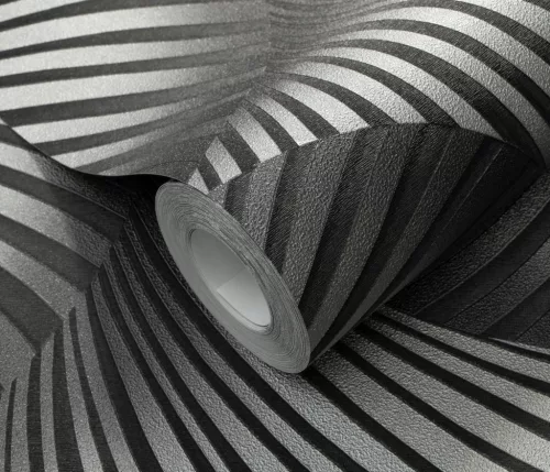 Fekete-ezüst designer mintás (lángálló, mosható) vlies-vinyl tapéta