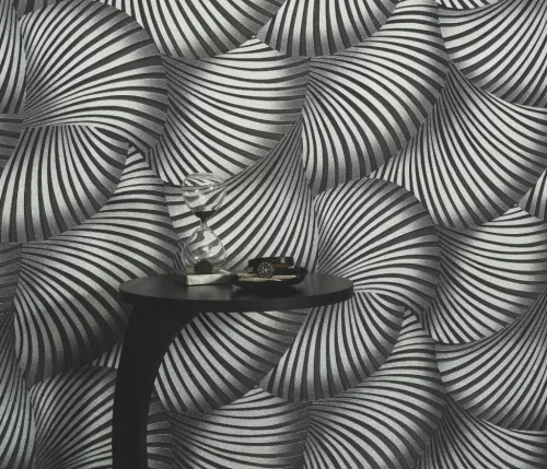 Fekete-ezüst designer mintás (lángálló, mosható) vlies-vinyl tapéta