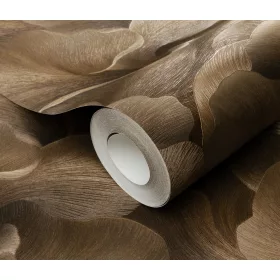  Bronz csillogó metálos Ginkgo mintás (lángálló, mosható) vlies-vinyl tapéta
