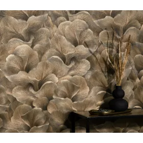   Bronz csillogó metálos Ginkgo mintás (lángálló, mosható) vlies-vinyl tapéta