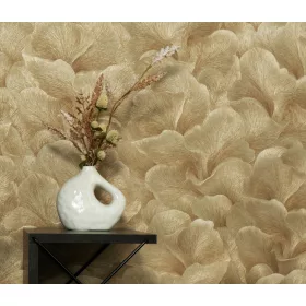   Arany csillogó metálos Ginkgo mintás (lángálló, mosható) vlies-vinyl tapéta
