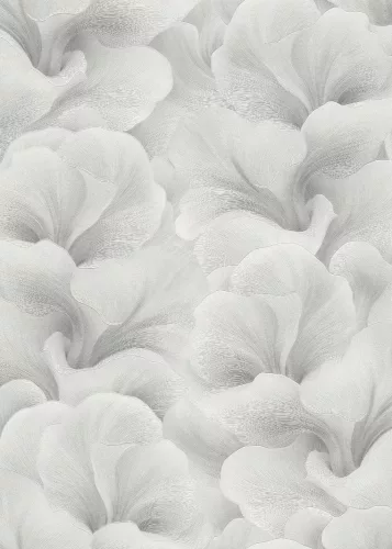 Ezüst-szürke-krém csillogó metálos Ginkgo mintás (lángálló, mosható) vlies-vinyl tapéta