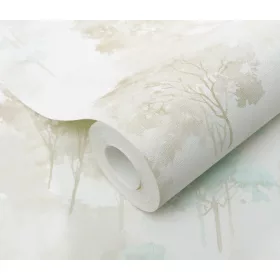   Forest Dreams: Halványkék-bézs erdei fa mintás (lángálló, mosható) vlies-vinyl tapéta